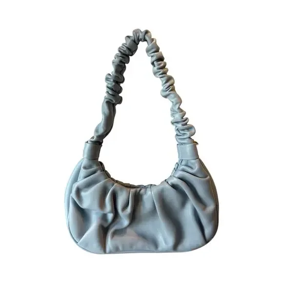Urban Expressions Dusty Blue Scrunch Shoulder Bag Faux Leather Ruched Hobo Purse - Picture 2 of 7